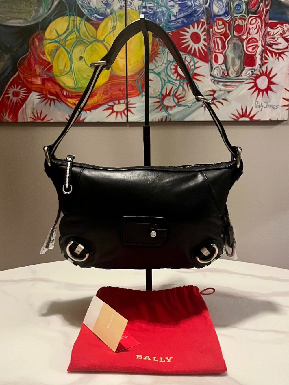 Bally Black Leather Hobo Shoulder Bag + Dust Bag